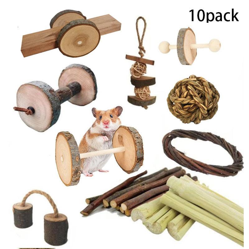 Natural Wood Play Molar Toy Set For Hamsters, Rabbits, And Birds