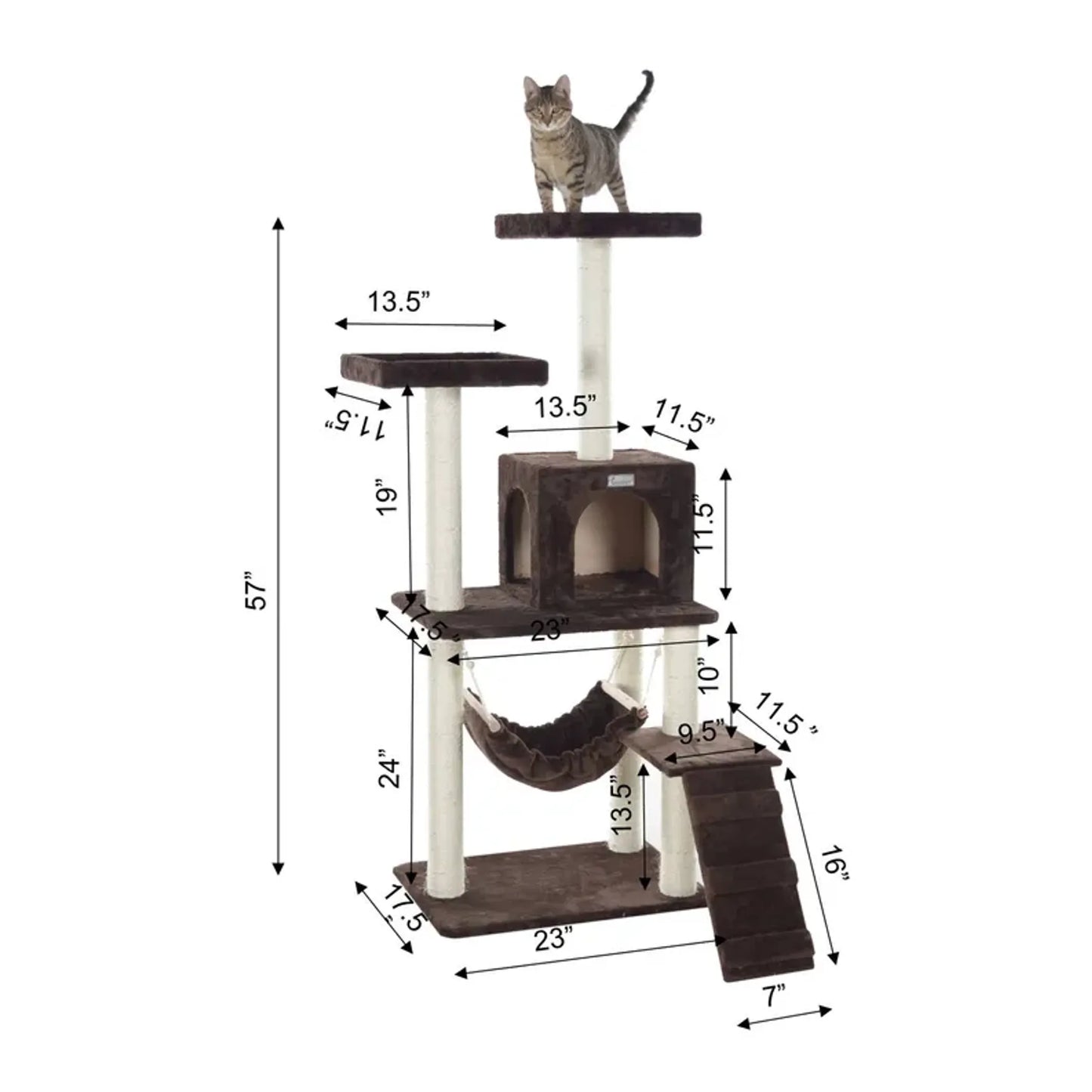 GleePet 57-Inch Cat Tree Real Wood Climber With Four Levels