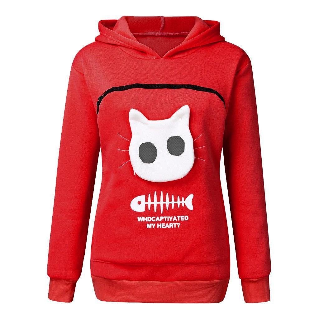 Cat Lover's Cozy Hoodie Sweatshirt With Pet Pocket