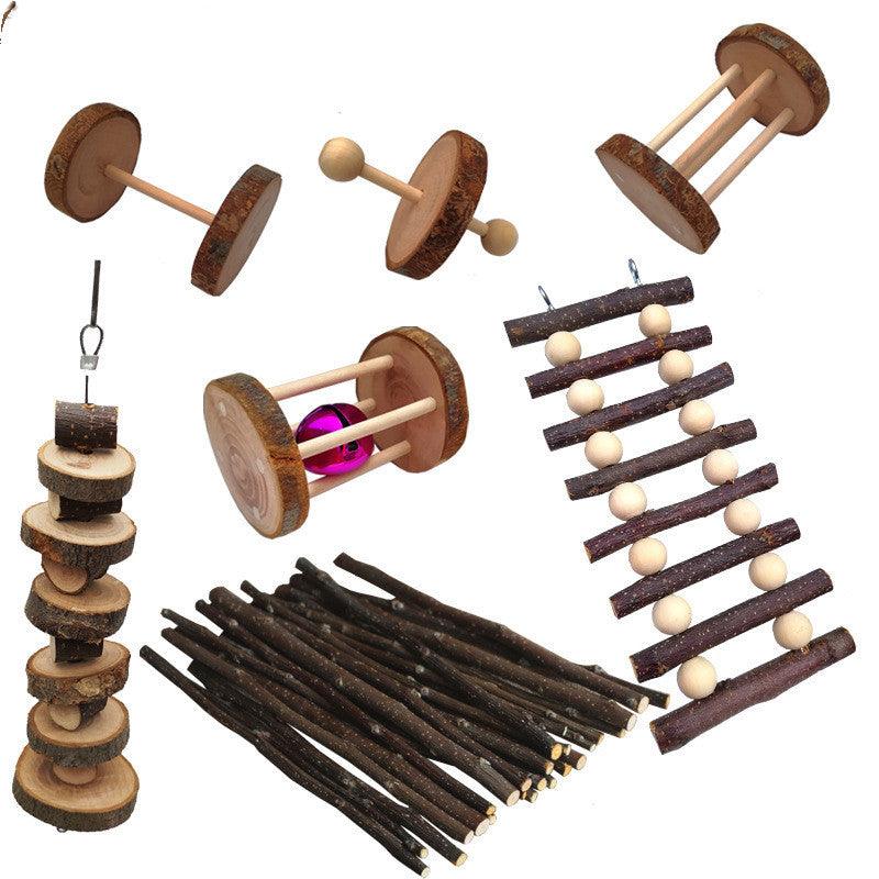Natural Wood Play Molar Toy Set For Hamsters, Rabbits, And Birds