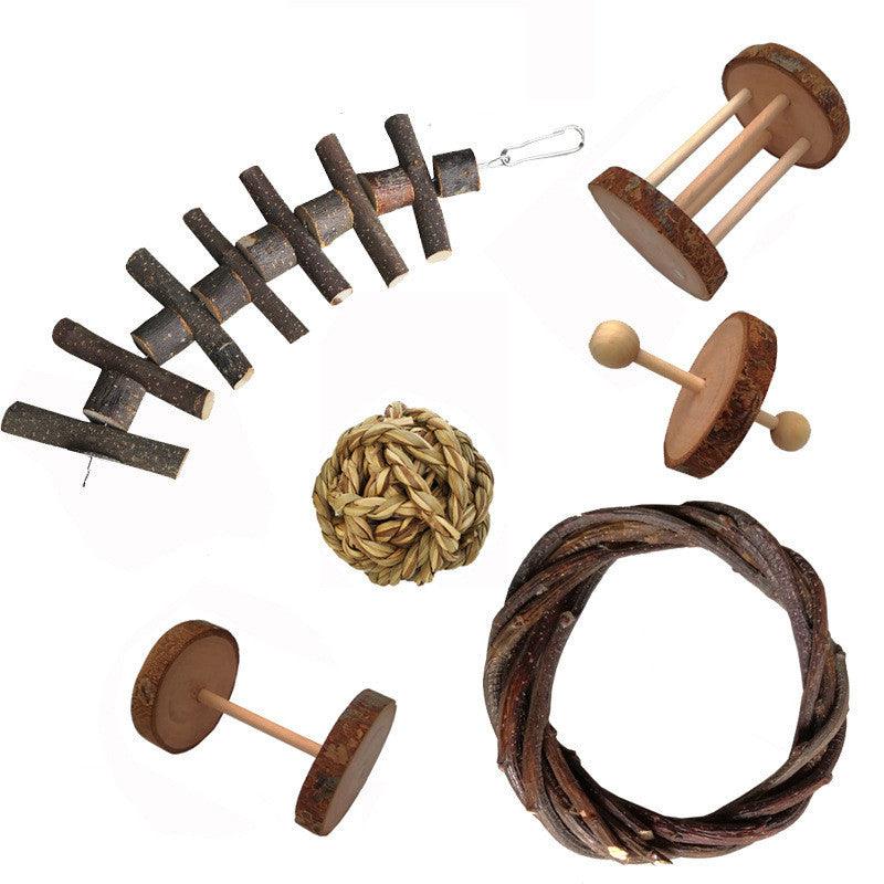 Natural Wood Play Molar Toy Set For Hamsters, Rabbits, And Birds
