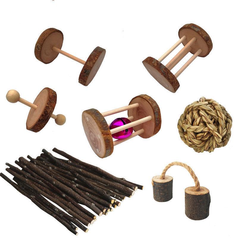 Natural Wood Play Molar Toy Set For Hamsters, Rabbits, And Birds