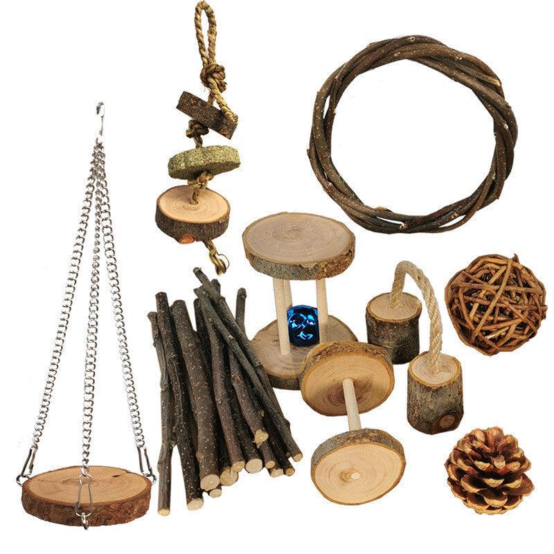 Natural Wood Play Molar Toy Set For Hamsters, Rabbits, And Birds