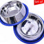 Etched Stainless Steel Dog Bowls with Blue Silicone Base