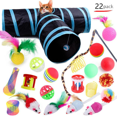 22-Piece Funny Cat Toy Set With Cat Tunnel - Interactive Pet Toys For Endless Fun