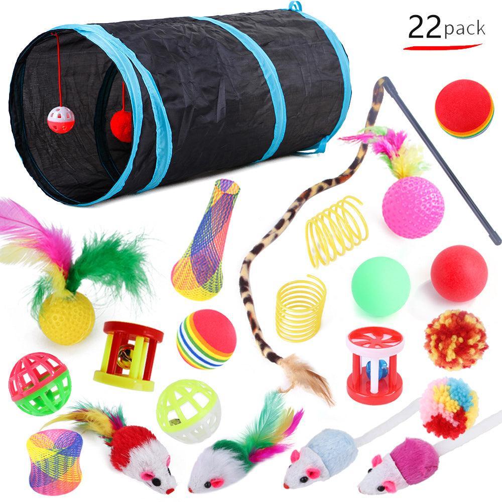 22-Piece Funny Cat Toy Set With Cat Tunnel - Interactive Pet Toys For Endless Fun