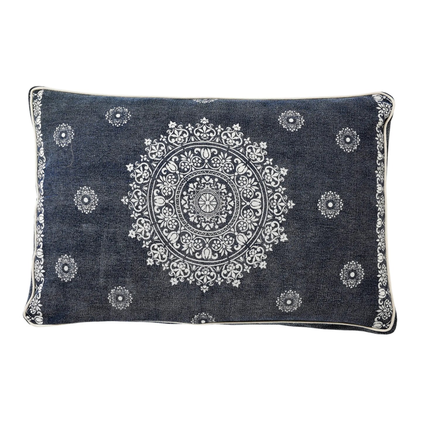 24" X 36" Stonewashed Blue Medallion Pillow Style Pet Bed With Removable Cover