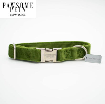 SMALL - SIZE DOG & CAT COLLAR - OLIVE GREEN VELVET-0