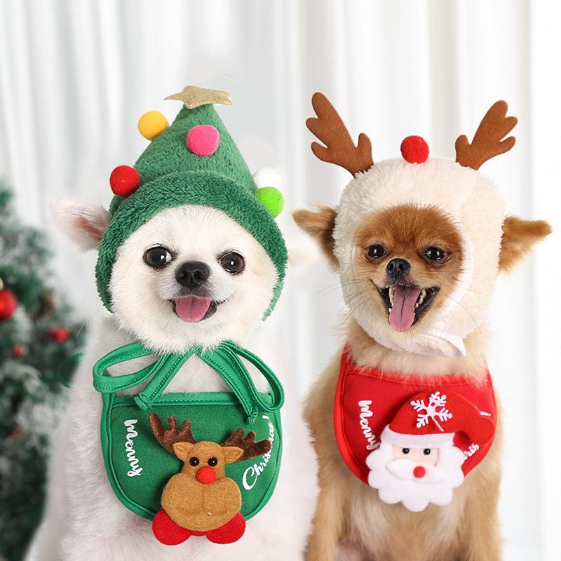 Festive Pet Christmas Hat And Saliva Towel Set - Perfect For Your Furry Friends!