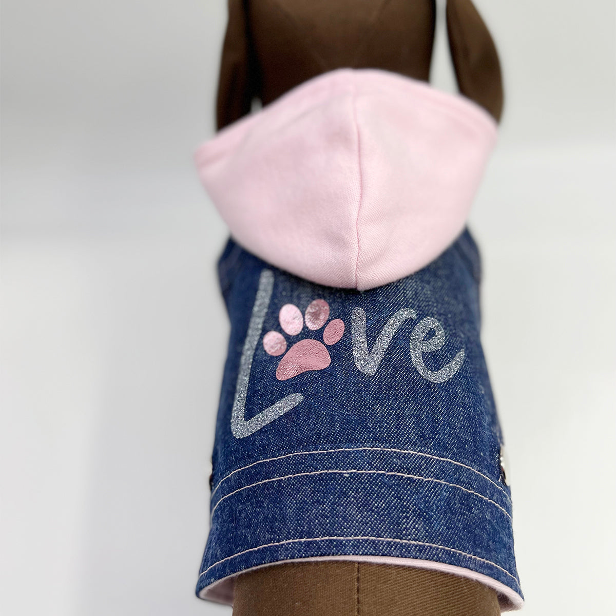 Denim Hoodie "Love" Harness Vest – Pink
