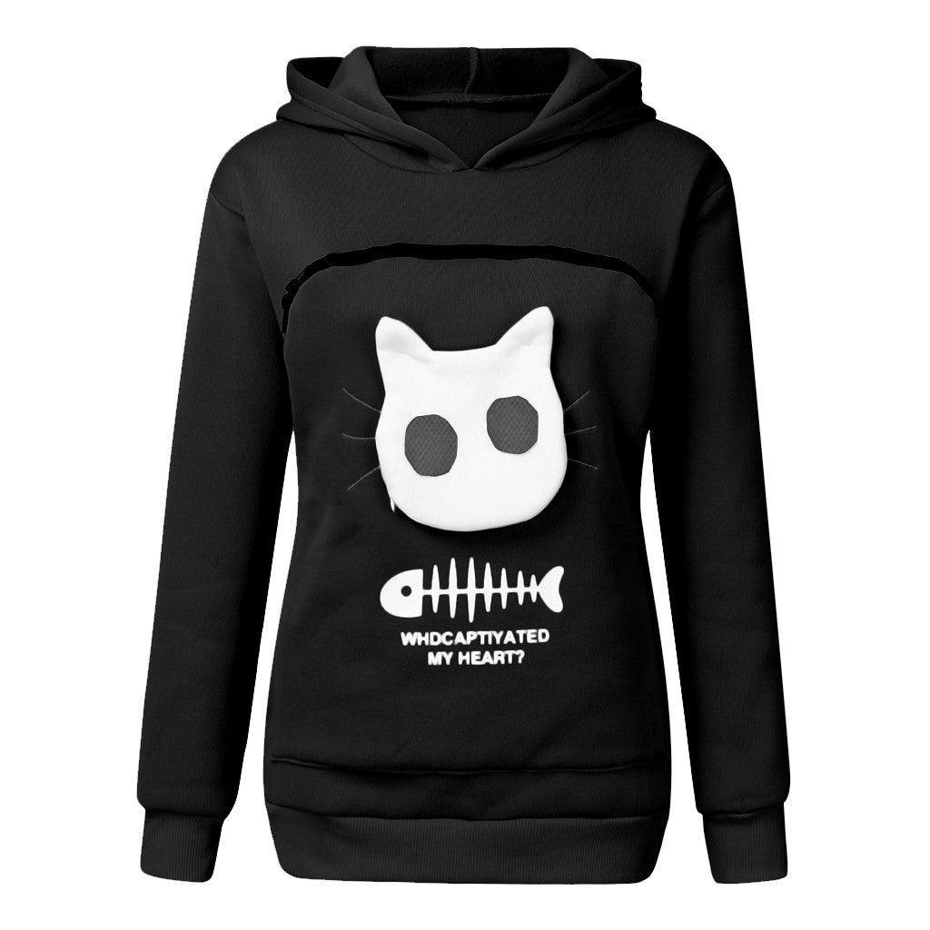 Cat Lover's Cozy Hoodie Sweatshirt With Pet Pocket
