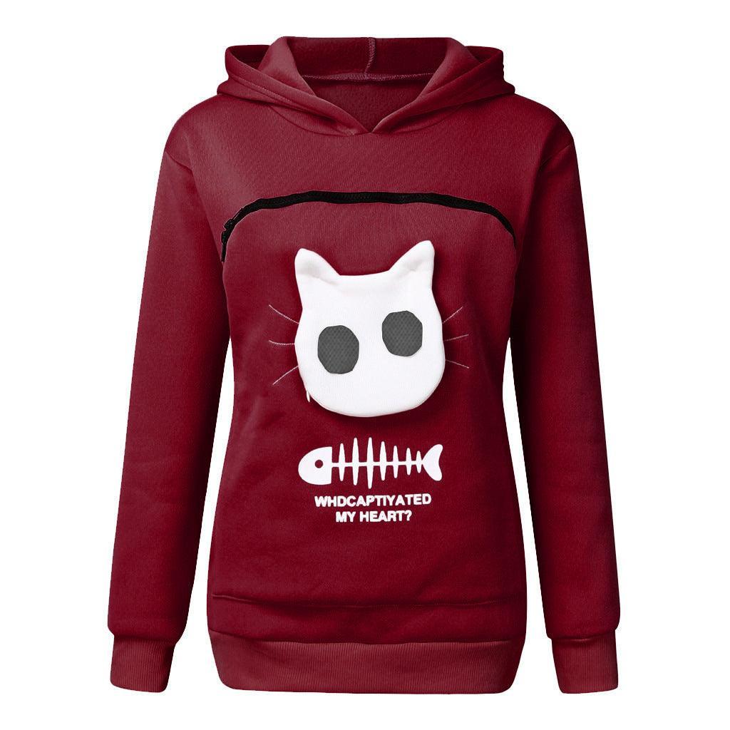 Cat Lover's Cozy Hoodie Sweatshirt With Pet Pocket