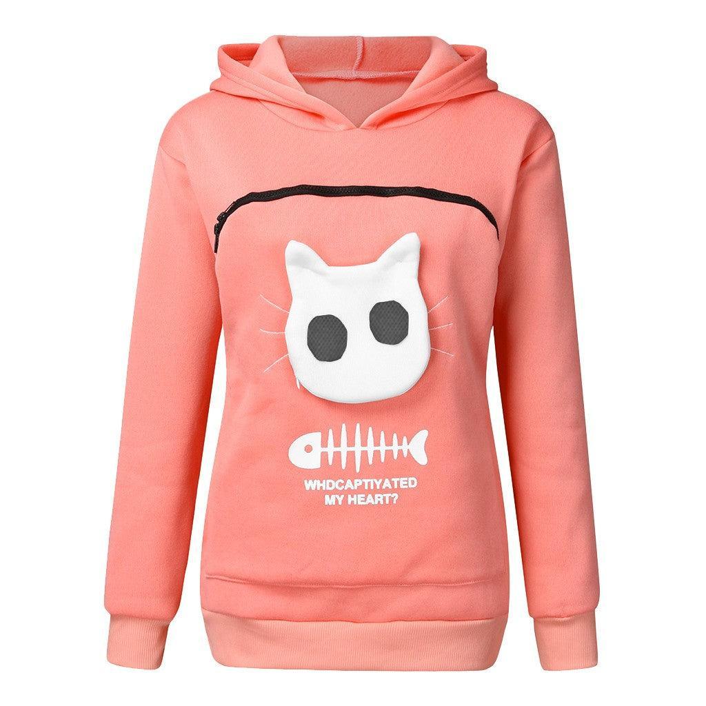 Cat Lover's Cozy Hoodie Sweatshirt With Pet Pocket