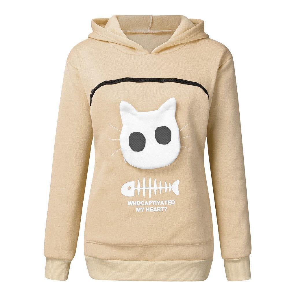 Cat Lover's Cozy Hoodie Sweatshirt With Pet Pocket