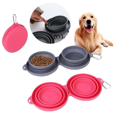 Double Collapsible Pet Feeding Bowl Set - Convenient And Portable Dog And Cat Bowls